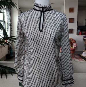 J Crew Mockneck Black and White Blouse